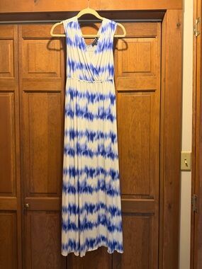 Tribal Blue and White Tie-Dye Maxi Dress